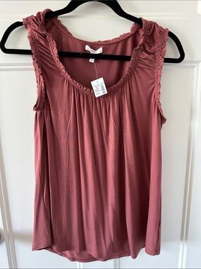 Sleeveless Ruched Neck Tank Top in Dusty Rose